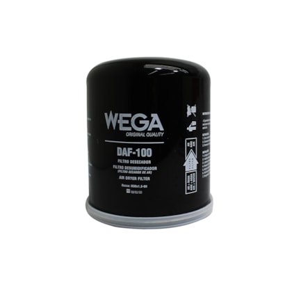 WEGA FILTROS | DAF100 | FILTRO SECADOR AR APU AGRALE/VW/FORD/MB/VOLVO/SCANIA SERIE 3 (ROSCA M39X1,5) (PRETO MODELO STD)